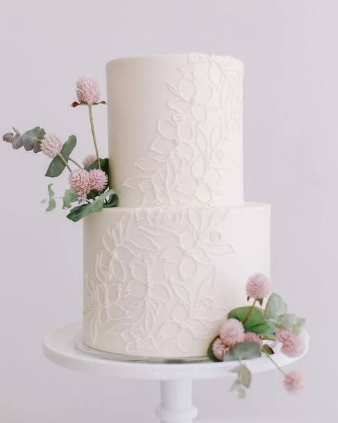 Embossed Carvings On White 2 Tier Cake