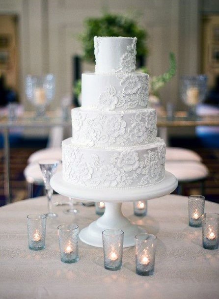 Embossed Flowers Elegant White Wedding Cake Women