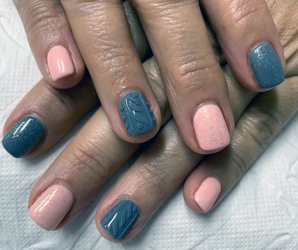 Embossed Grey Nail Accent With Light Pink For Women