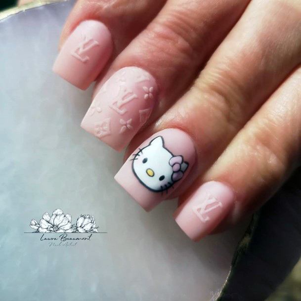 Embossed Pink Hello Kitty Nails