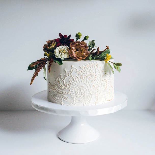 Embossed White Lace And Wedding Cake Flowers