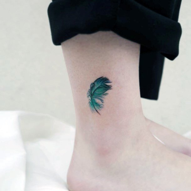 Emerald Green Feather Tattoo Womens Ankle