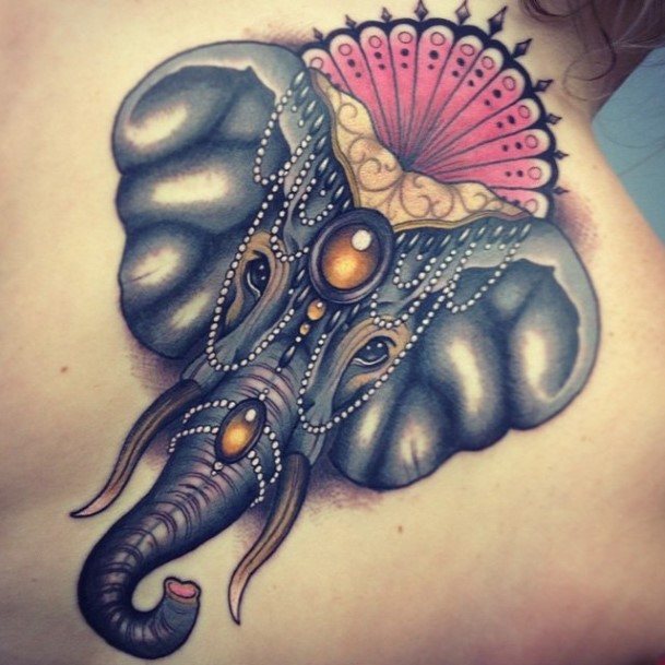 Emperor Elephant Tattoo Womens Back