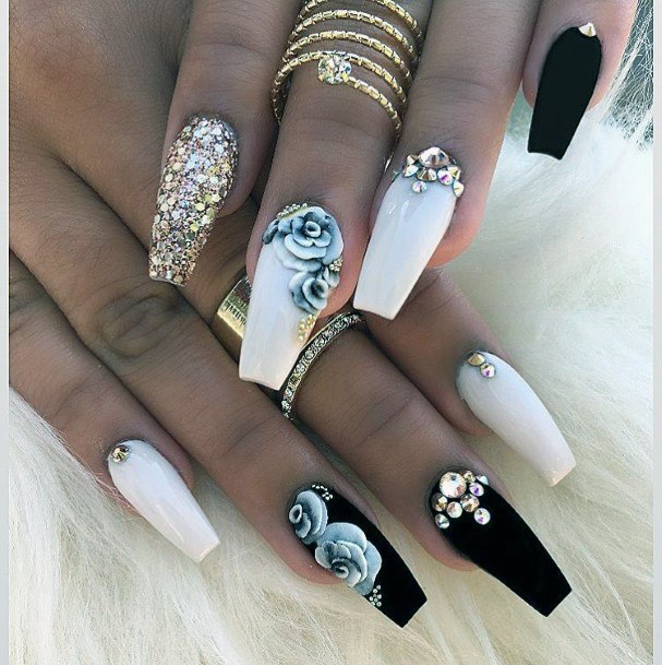 Empress Black Nails With Diamonds Women