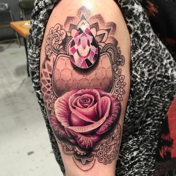 Empress Rose And Bejewelled Box Tattoo On Arms