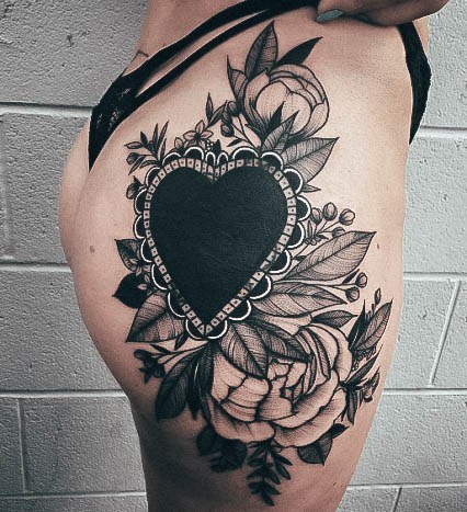 Enchanting Butt Tattoo Ideas For Women Blackwork Heart