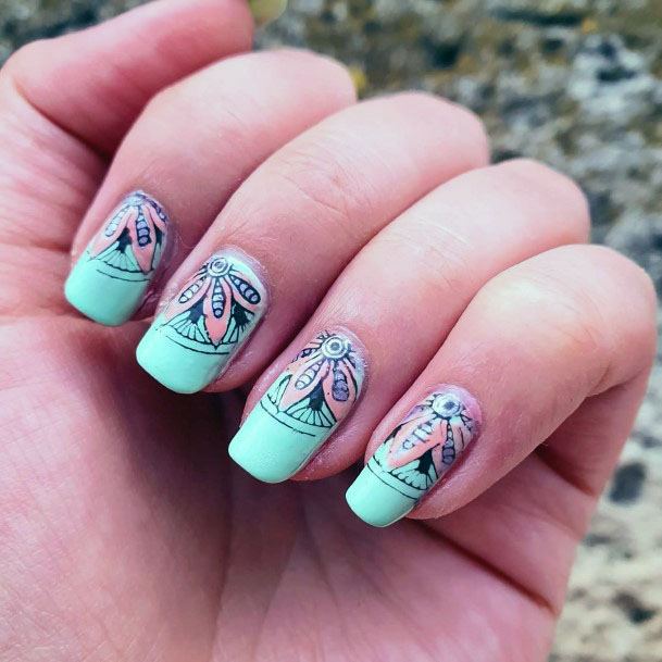 Enchanting Butterfly Design On Mint Nails Women