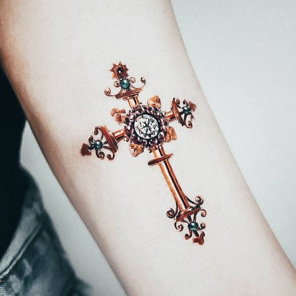 Enchanting Gem Tattoo Ideas For Women Cross