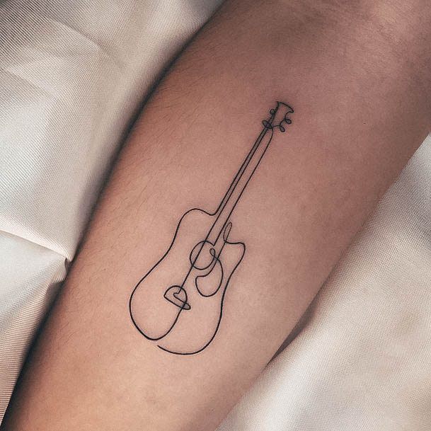 Enchanting Guitar Tattoo Ideas For Women Black Ink Outline Simple
