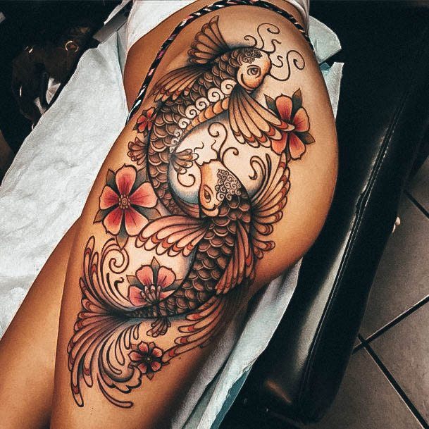 Enchanting Koi Fish Tattoo Ideas For Women Thigh