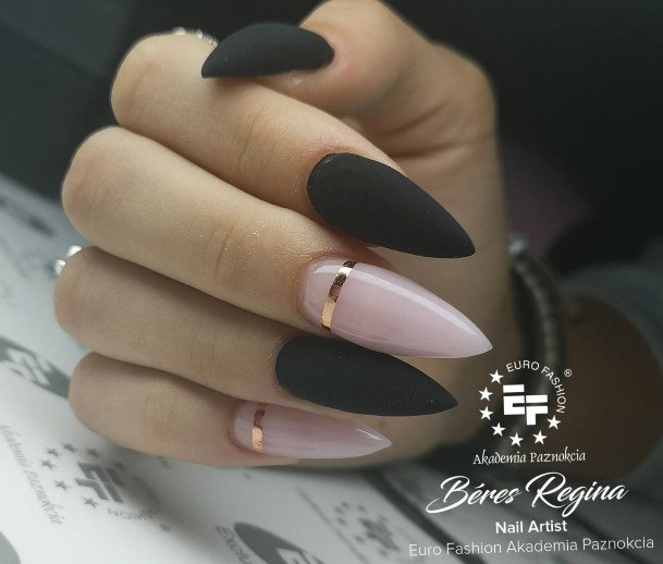 Enchanting Matte Black And Gold Nail Ideas For Women