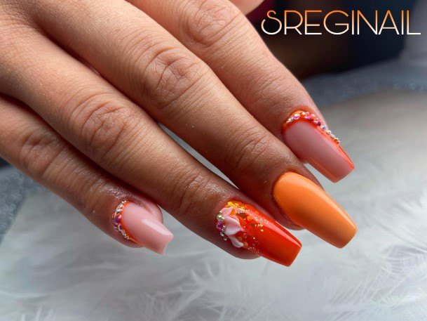 Enchanting Peach With Glitter Nail Ideas For Women