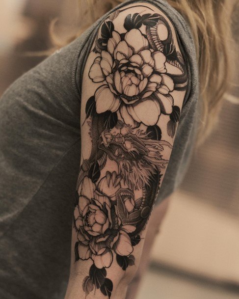 Enchanting Peony Tattoo Ideas For Women Half Sleeve Dragon