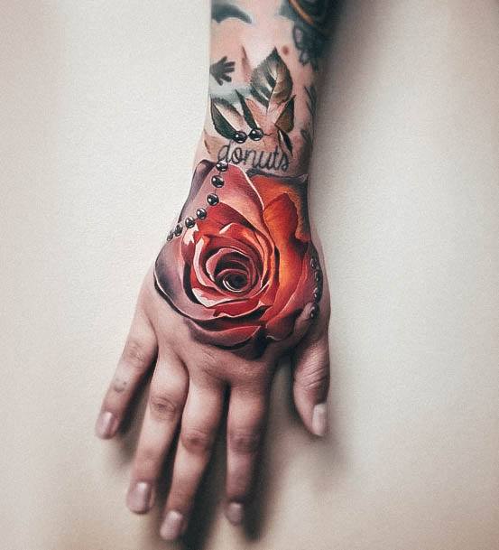 Enchanting Rose Hand Tattoo Ideas For Women 3d