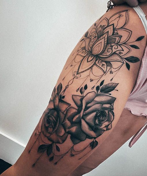 Enchanting Rose Thigh Tattoo Ideas For Women