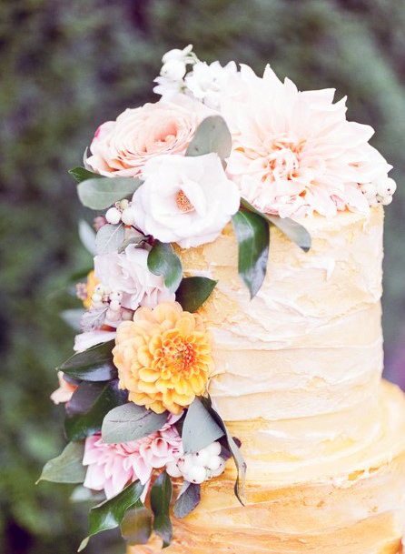 Enchanting Wedding Flowers Yellow Cake