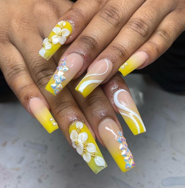 Enchanting Yellow With Diamonds Nail Ideas For Women