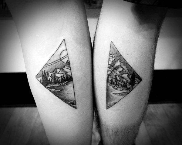 Endearing Couples Landscape Tattoo Legs