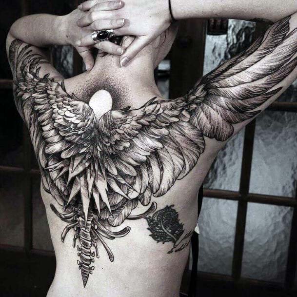 Enigmatic Angel Tattoo Womens Back