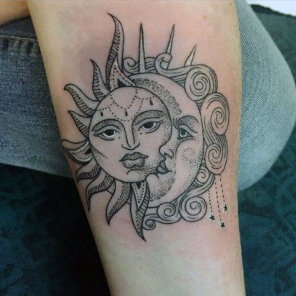 Entwined Sun And Moon Tattoo Women