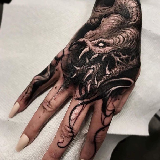 Evil Beast Black Tattoo Womens Hands