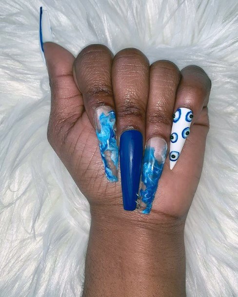 Evil Eye And Bold Blue Water Nails For Women