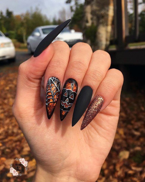 Evil Witch Black Pumpkin Nails For Women