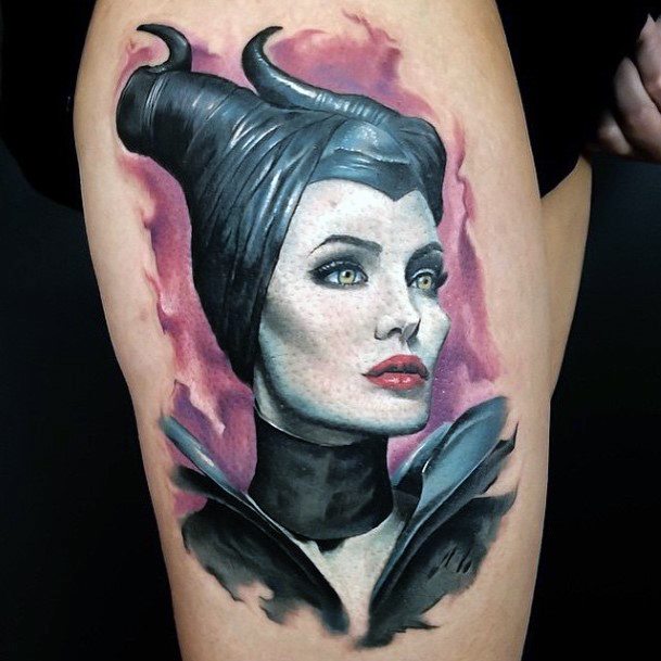 Evil Witch Tattoo Womens Thigh