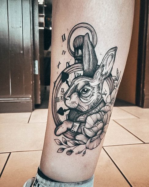 Excellent Girls Alice In Wonderland Tattoo Design Ideas