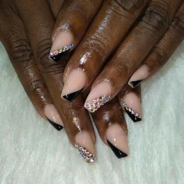 Excellent Girls Black With Rhinestones Nail Design Ideas