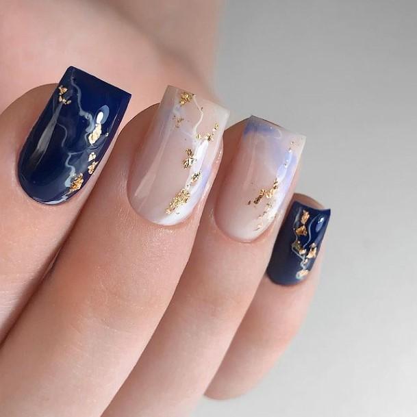 Excellent Girls Blue And Gold Nail Design Ideas