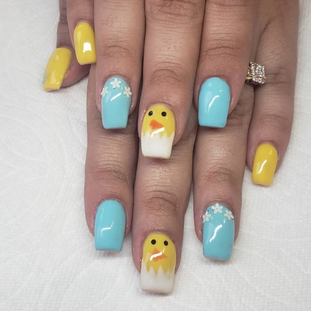 Excellent Girls Blue And Yellow Nail Design Ideas