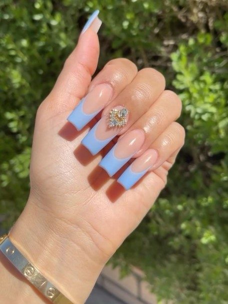 Excellent Girls Blue French Tip Nail Design Ideas