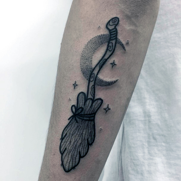 Excellent Girls Broomstick Tattoo Design Ideas