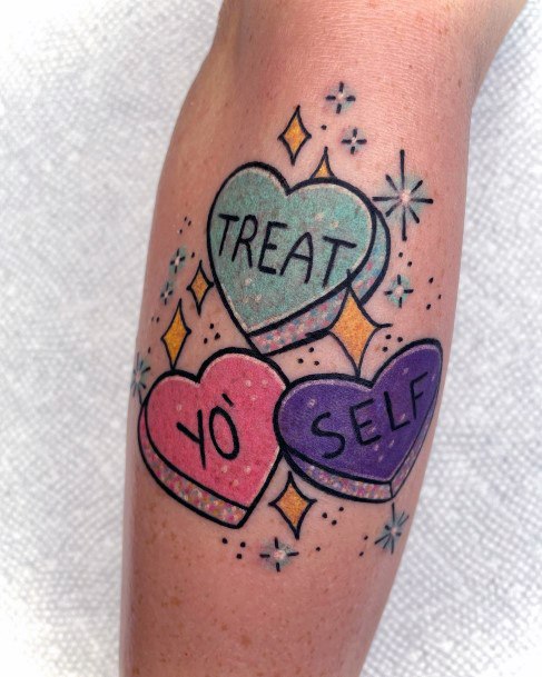 Excellent Girls Candy Heart Tattoo Design Ideas