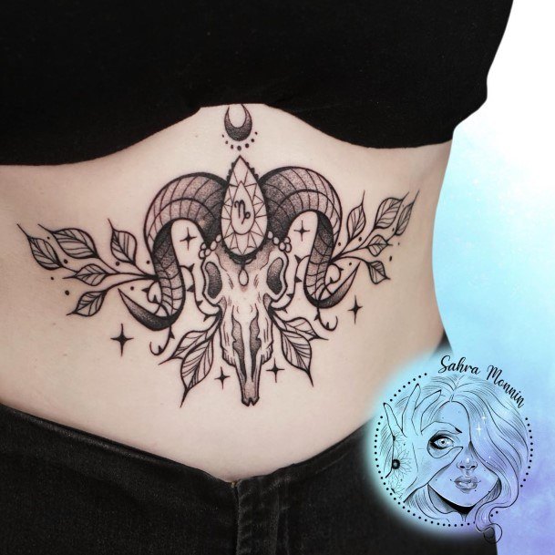 Excellent Girls Capricorn Tattoo Design Ideas Stomach
