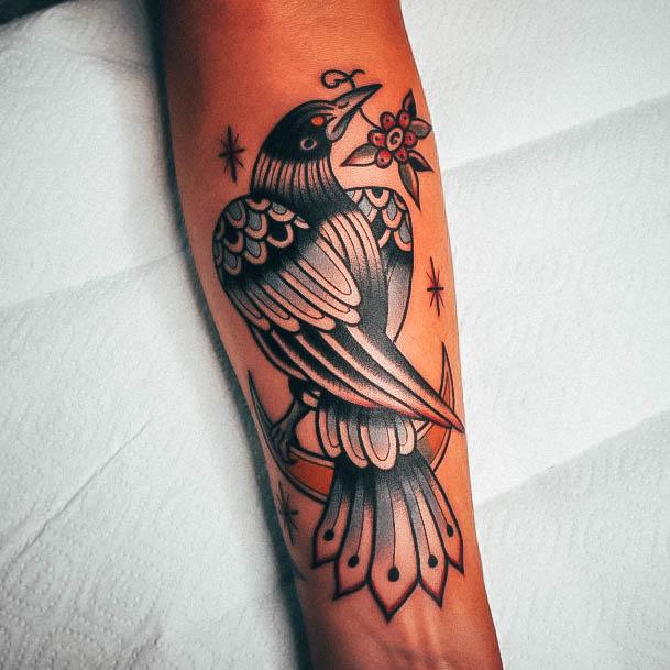 Excellent Girls Crow Tattoo Design Ideas