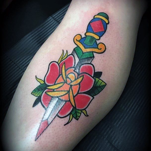 Excellent Girls Dagger Rose Tattoo Design Ideas