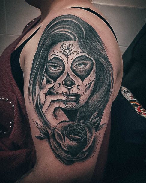 Excellent Girls Day Of The Dead Tattoo Design Ideas