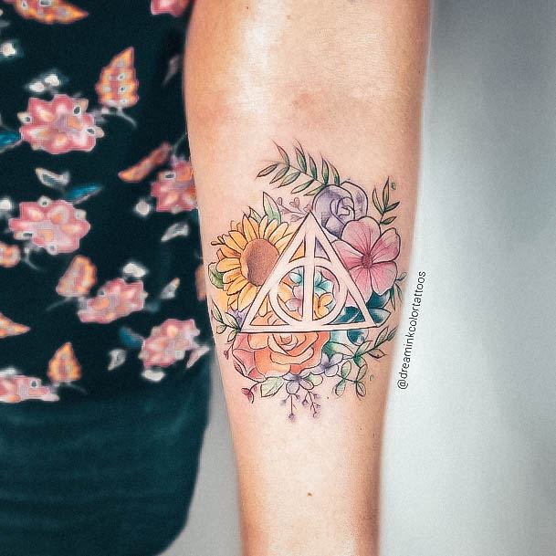 Excellent Girls Deathly Hallows Tattoo Design Ideas