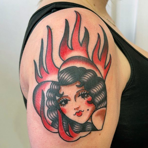 Excellent Girls Flaming Heart Tattoo Design Ideas