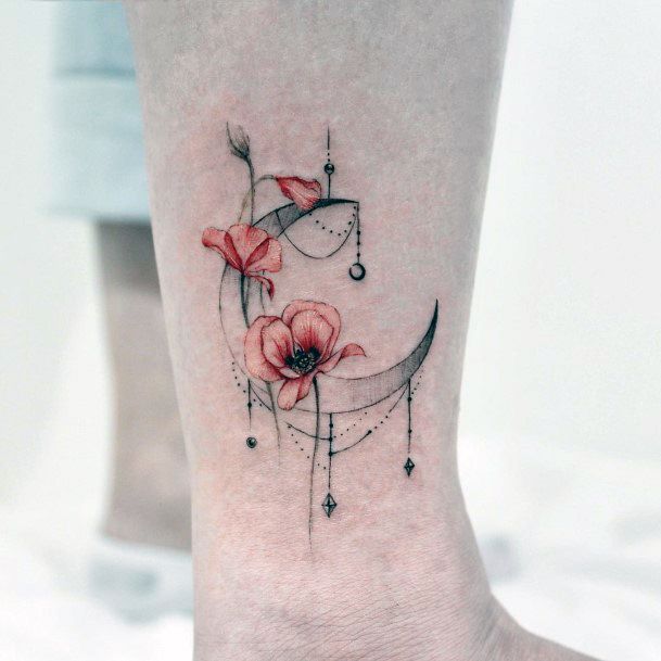 Excellent Girls Flower Moon Tattoo Design Ideas