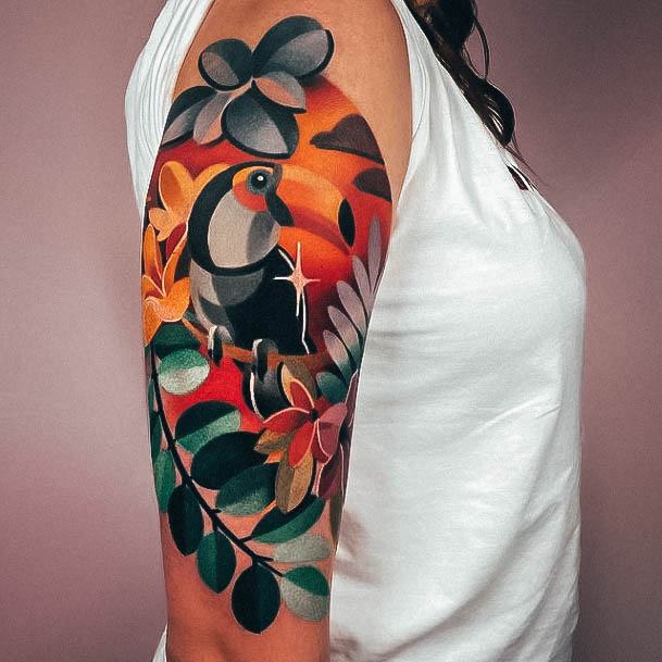 Excellent Girls Flower Sleeve Tattoo Design Ideas