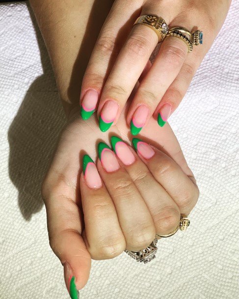 Excellent Girls Green And Pink Nail Design Ideas