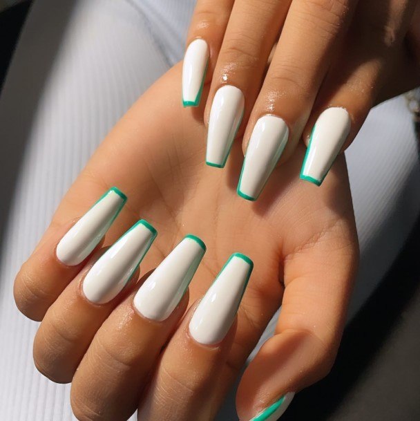 Excellent Girls Green And White Nail Design Ideas