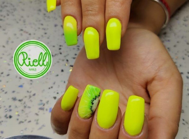 Excellent Girls Green And Yellow Nail Design Ideas
