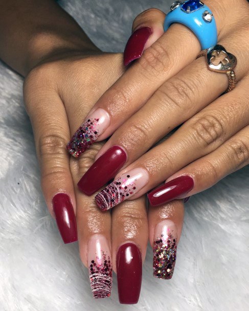 Excellent Girls Maroon Glitter Nail Design Ideas