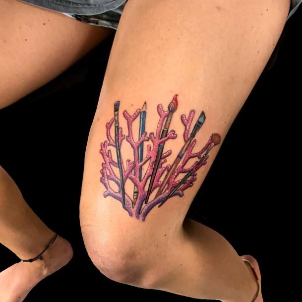 Excellent Girls Paint Brush Tattoo Design Ideas