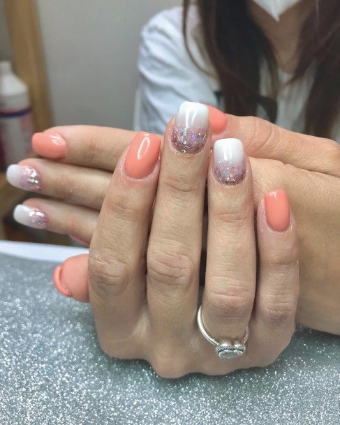 Excellent Girls Peach With Glitter Nail Design Ideas