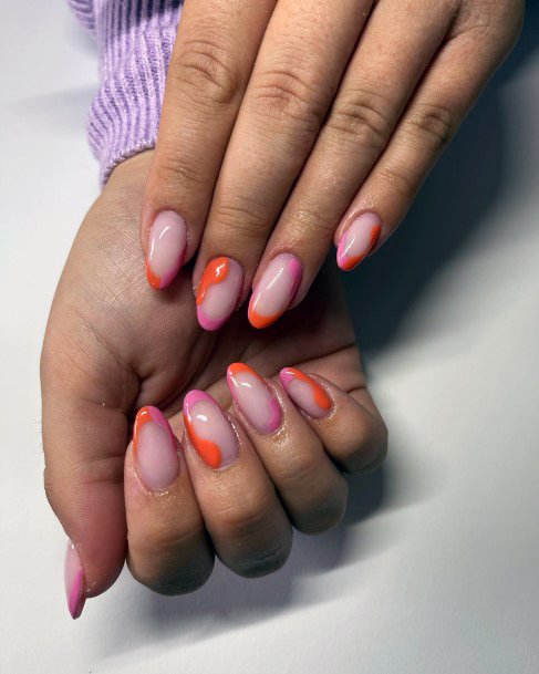 Excellent Girls Pink And Orange Nail Design Ideas